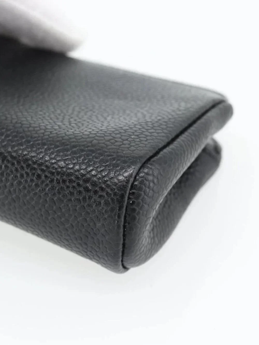 CHANEL COCO Mark Pouch Grained Calf Skin Black Gold CC Auth 181481